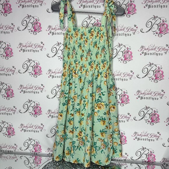 SHEIN Dresses & Skirts - Floral Smocked Dress with Tie Straps green blue yellow flowers stretchy summer